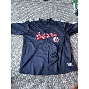 Cleveland‎ Indians Jersey Mens XXL Blue MLB Baseball True Fan Button Up Vintage